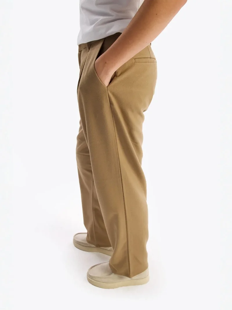 Giesto Tan Natural GIESTO Pleated Mid Waist Straight Leg Pants for Men | Best Price UAE